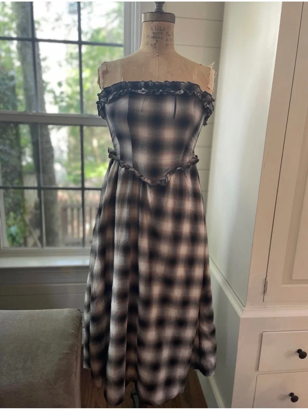 Urban Outfitters Kimchi Blue Plaid Corset Midi Dress Strapless Coquette Women SM